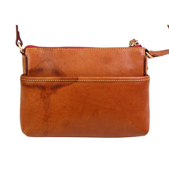 Dooney & Bourke TAN BROWN REAL LEATHER LOGO XBODY SHOULDER BAG MESSENGER HANDBAG - Picture 6 of 16